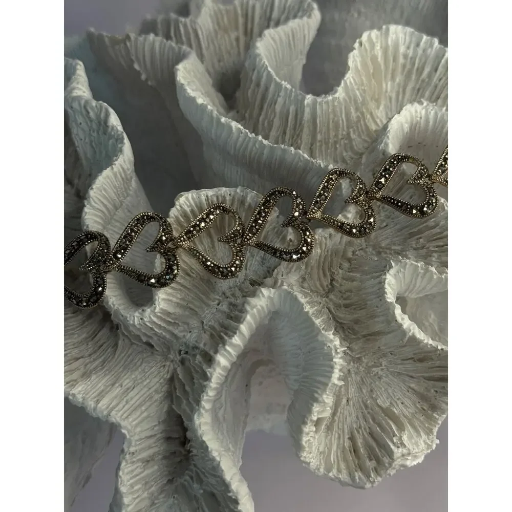 925 Sterling Silver Marcasite Hearts Bracelet Length 7.5